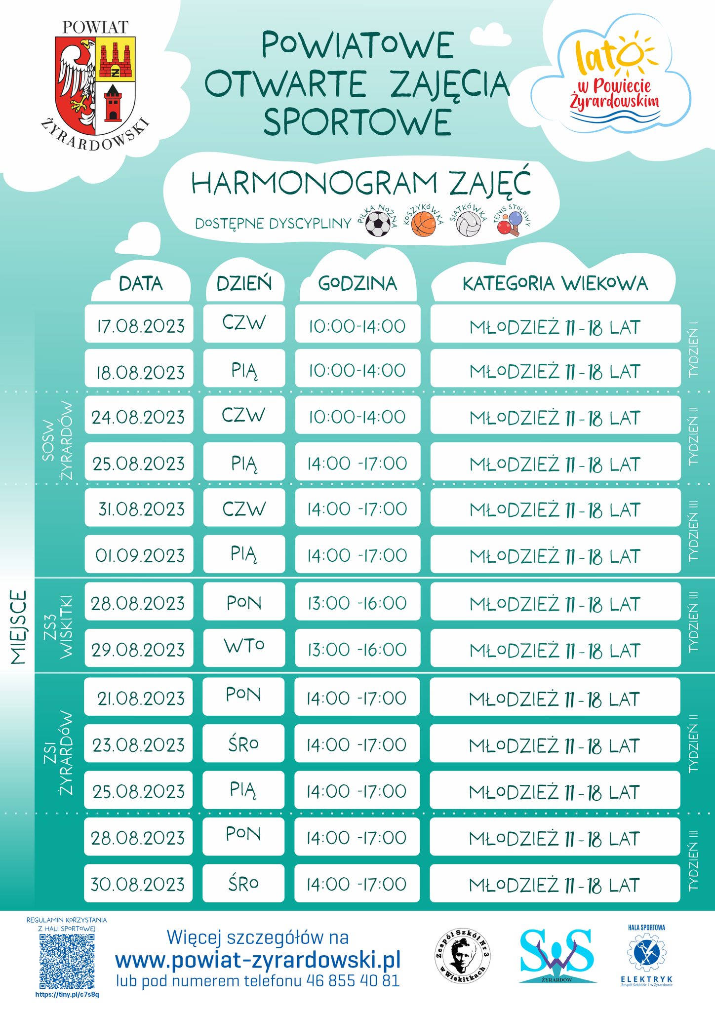 Harmonogram zajęć sportowych