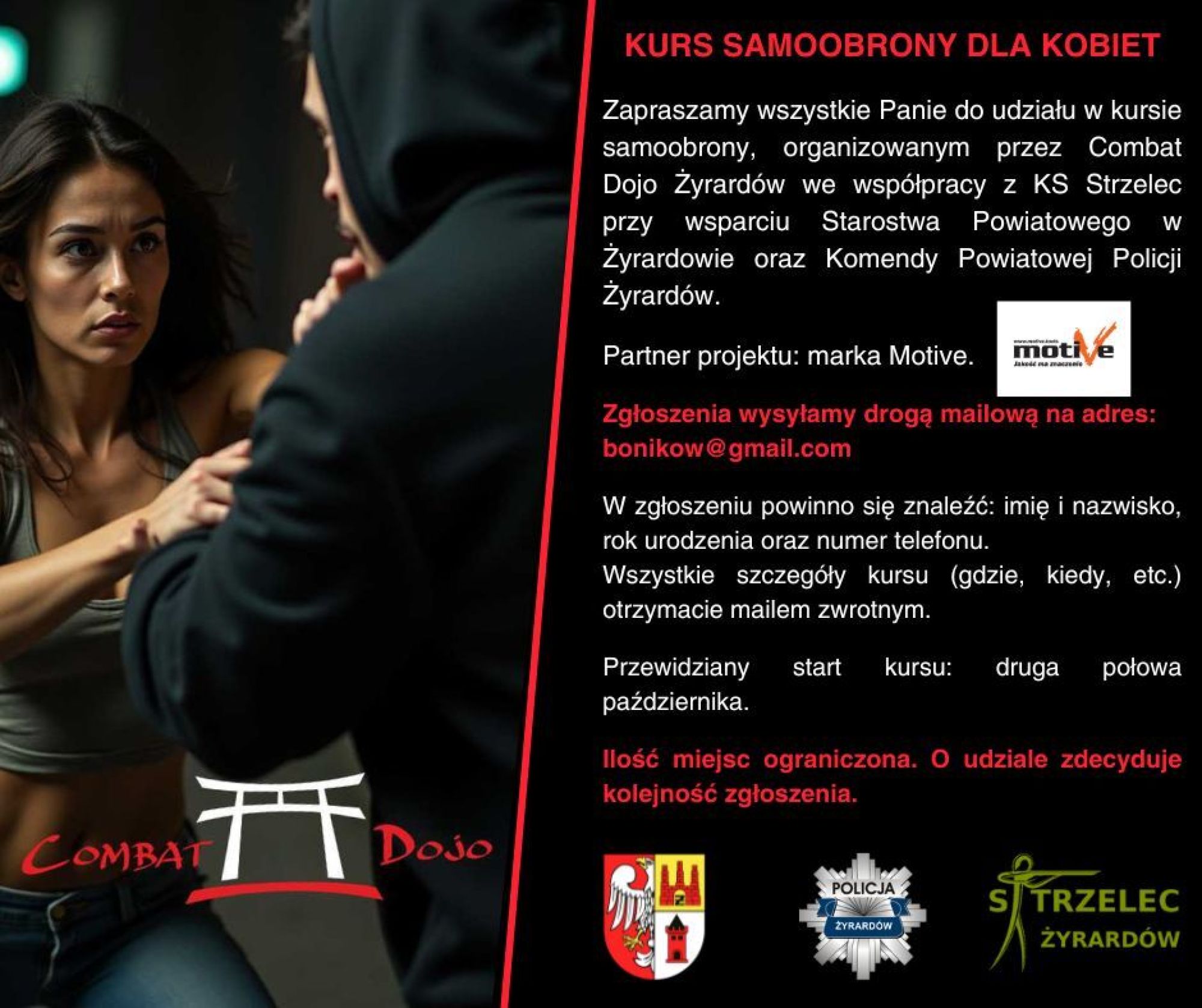 Kurs samoobrony dla kobiet - plakat
