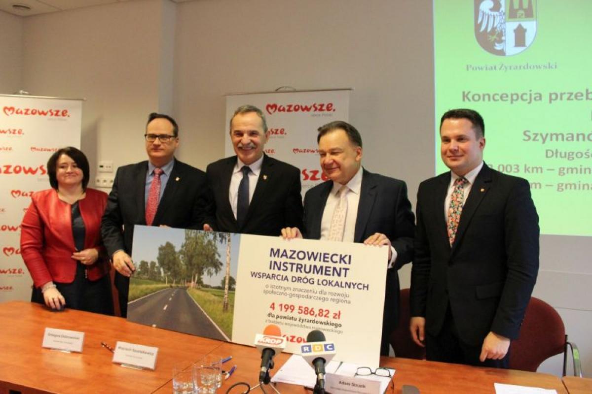 Finansowe wsparcie samorządu Województwa Mazowieckiego na budowę drogi Szymanów – Aleksandrów.