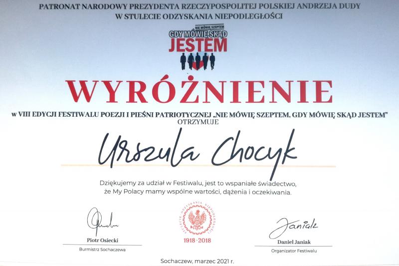 Wyróżnienie dla Urszuli Chocyk
