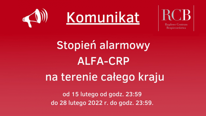 Uwaga - pierwszy stopień alarmowy ALFA-CRP.