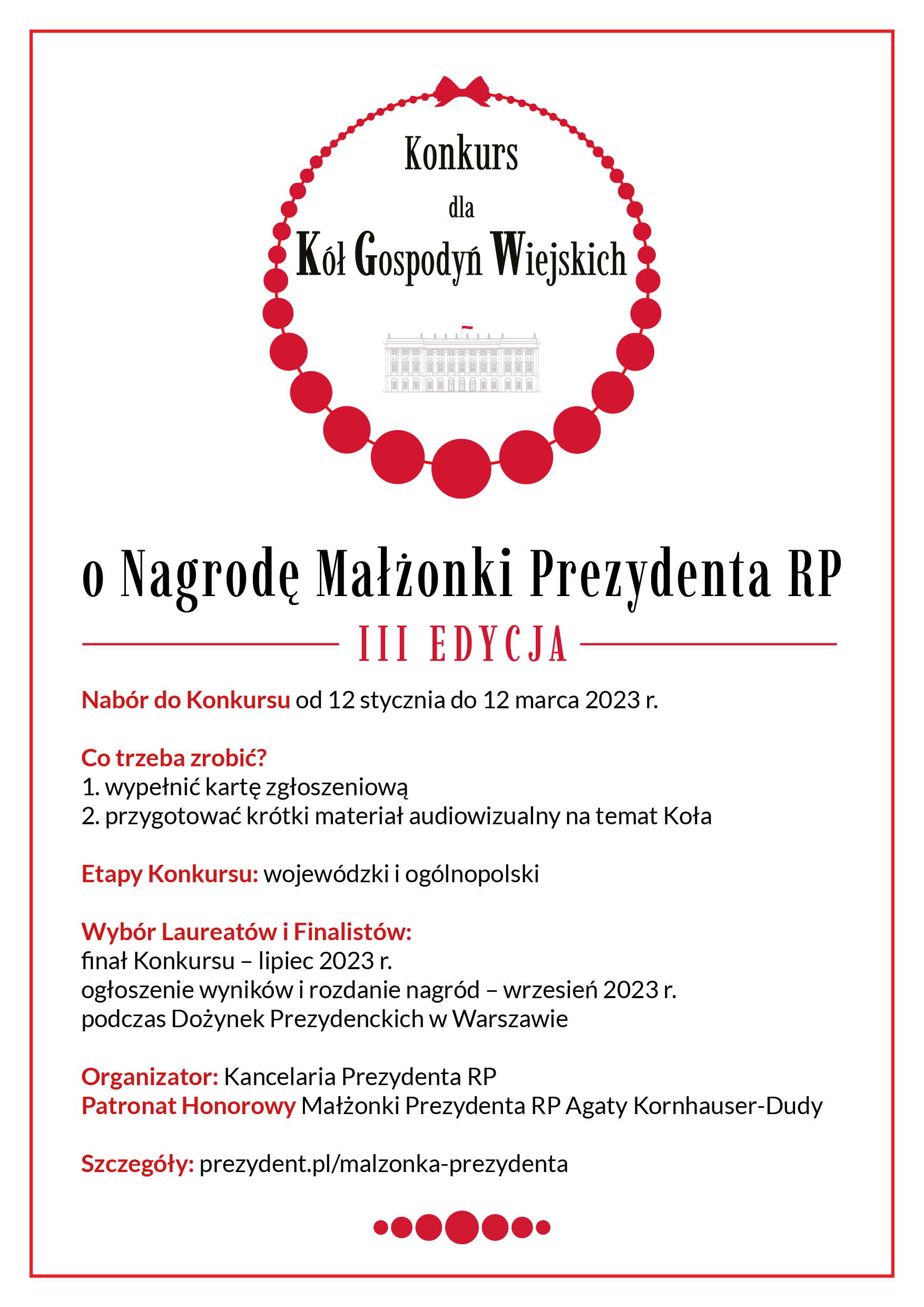 Konkurs dla Kół Gospodyń Wiejskich o Nagrodę Małżonki Prezydenta Rzeczypospolitej Polskiej